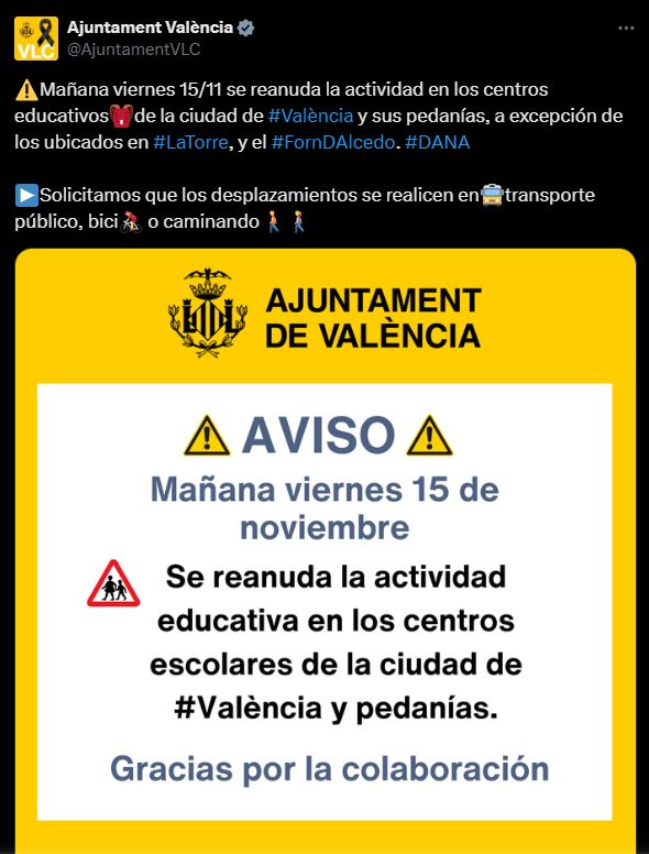 REANUDACIÓN DE LAS CLASES 15/11
